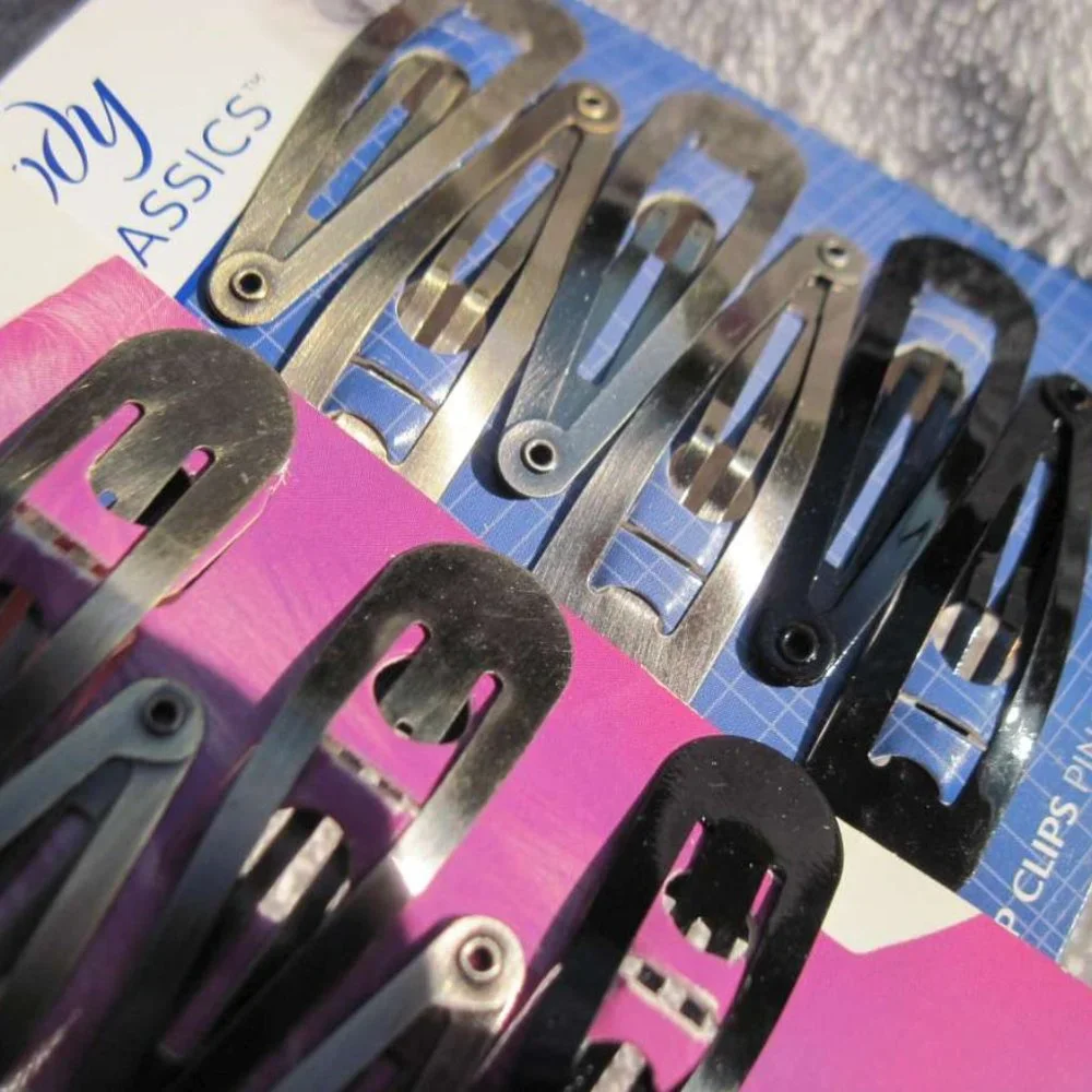 6 Goody Sara Beth Metal Contour Hair Snap Clips Brushed Metal Painted Pink Blue